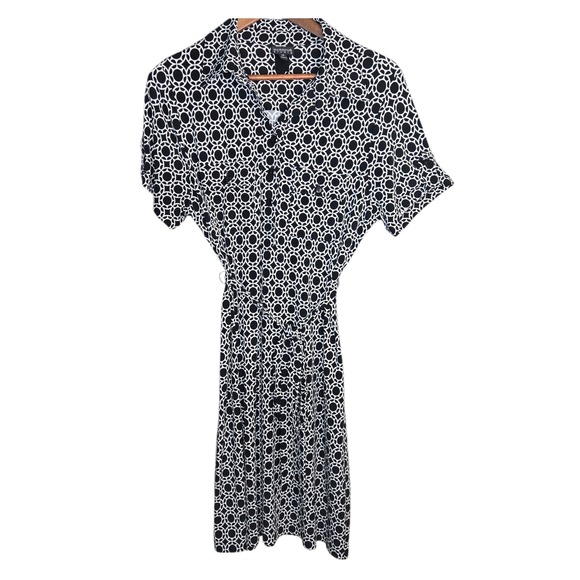 En Focus Studio Black White Geometric Short Sleeve Mod Retro Dress Womens 14 - Picture 1 of 6